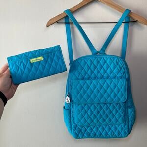 Vera Bradley Women's Quilted Mini Backpack & Wallet Turquoise Blue